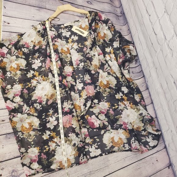 Shop Impressions Floral Kimono Overlay Sz L - Picture 6 of 7